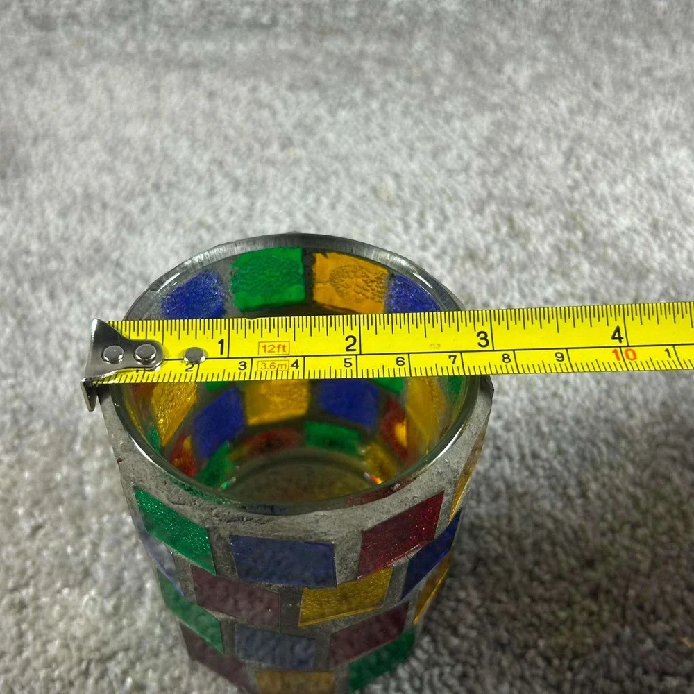 Mosaic Candle Holder Glass Boho Votive Decor Small Size